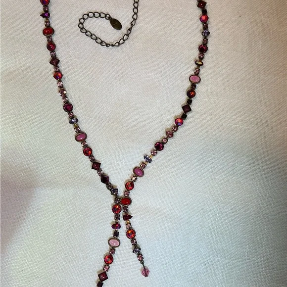 Vintage Sorrelli Pink Y Rhinestone Necklace - Picture 2 of 8